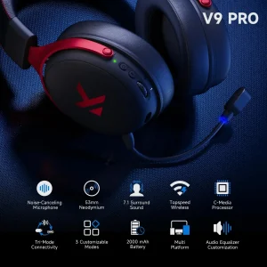 V9 Pro Wireless Gaming Headset 7.1Surround Sound Noise Canceling - Thumbnail Image 5