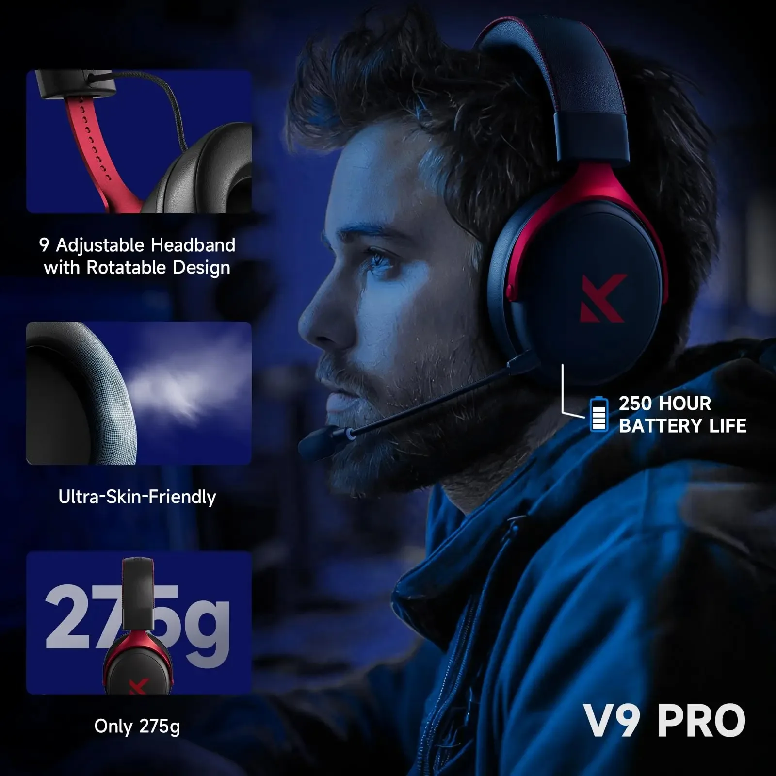 V9 Pro Wireless Gaming Headset 7.1Surround Sound Noise Canceling - Image 2